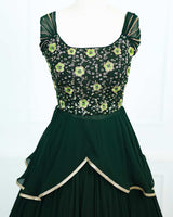Bottle Green Lehanga Skirt And Top With Intricate Handwork.