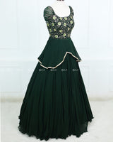 Bottle Green Lehanga Skirt And Top With Intricate Handwork.