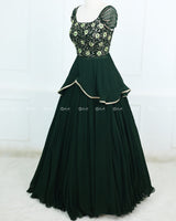 Bottle Green Lehanga Skirt And Top With Intricate Handwork.