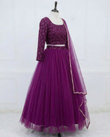 Purple Lehenga Skirt & Top with plain dupatta