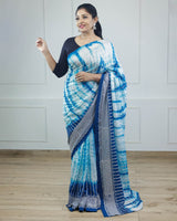 Blue Tie & Dye Shibori Print Saree Online | Buy Printed Designer Sarees Online