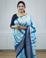 Blue Tie & Dye Shibori Print Saree Online | Buy Printed Designer Sarees Online