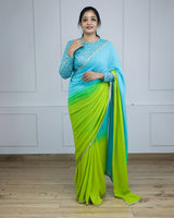 Lime Green and Turquoise Blue Ombre Saree |  Buy Latest Sari Collection Online in India