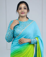 Lime Green and Turquoise Blue Ombre Saree |  Buy Latest Sari Collection Online in India
