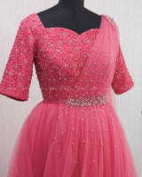 Salmon Pink Gown with Draped Duppatta
