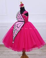 Monarch Butterfly Theme Gown in Hot Pink Color with Detachable Wings and Belt