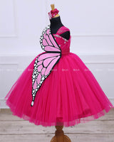 Monarch Butterfly Theme Gown in Hot Pink Color with Detachable Wings and Belt