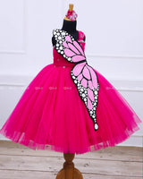 Monarch Butterfly Theme Gown in Hot Pink Color with Detachable Wings and Belt