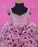 Dusty Lilac Shade Rosette Dress Embellished with Pearls and Stone's.