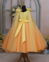 Orange & Candy Yellow Flower Frock with Long Bow Sleeves