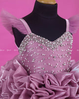 Dusty Lilac Shade Rosette Dress Embellished with Pearls and Stone's.