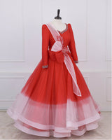 Hand-Embellished Red & Peach Ombre Layered Gown