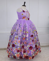 Lavender Ball Gown with Elegantly Spread Floral Appliqués.