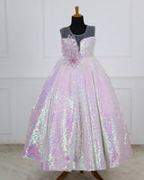 White Multi Rainbow Sleeveless Sequence Panel Gown