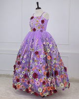 Lavender Ball Gown with Elegantly Spread Floral Appliqués.