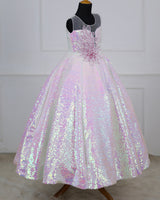 White Multi Rainbow Sleeveless Sequence Panel Gown