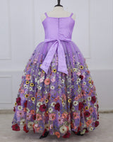 Lavender Ball Gown with Elegantly Spread Floral Appliqués.