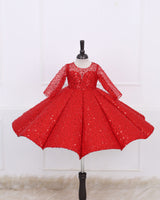 Wine Red Full Sleeve Sequence Panel Gown