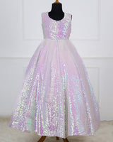 White Multi Rainbow Sleeveless Sequence Panel Gown