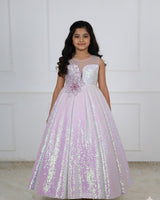 White Multi Rainbow Sleeveless Sequence Panel Gown