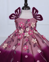 Dark Plum Purple & Onion Pink Panel Gown — Heavy Embellished Floral Elegance