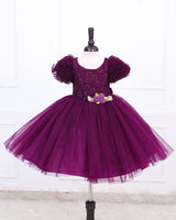Purple Embroidery Sequenece Simple Gown