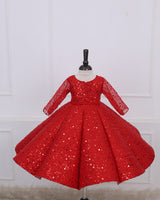 Wine Red Full Sleeve Sequence Panel Gown