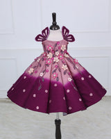 Dark Plum Purple & Onion Pink Panel Gown — Heavy Embellished Floral Elegance