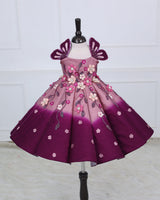 Dark Plum Purple & Onion Pink Panel Gown — Heavy Embellished Floral Elegance
