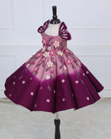 Dark Plum Purple & Onion Pink Panel Gown — Heavy Embellished Floral Elegance