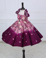 Dark Plum Purple & Onion Pink Panel Gown — Heavy Embellished Floral Elegance