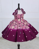 Dark Plum Purple & Onion Pink Panel Gown — Heavy Embellished Floral Elegance