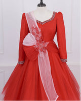 Hand-Embellished Red & Peach Ombre Layered Gown