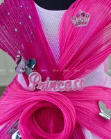 Pink Lavender Rainbow Shimmer Panel Gown with Fabric Manipulated Twirled Detailing.