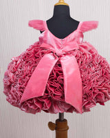 Salmon Pink Shade Rosette Dress Embellished with Pearls and Stones