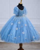 Sky Blue Gown in Snow Flake Theme with Intricate Handworks