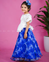 Blue and White Ethnic Top and Skirt with Embellished Belt