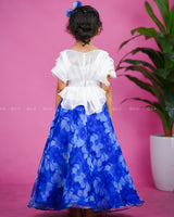 Blue and White Ethnic Top and Skirt with Embellished Belt