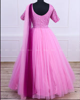Purple and Pink Gown with Draped Duppatta