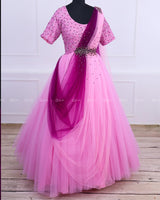 Purple and Pink Gown with Draped Duppatta