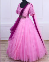 Purple and Pink Gown with Draped Duppatta