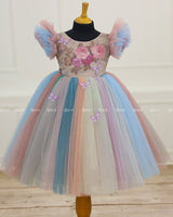 Multicolor Dress Highlighted With Handcrafted Floral Embroidery in Yoke.