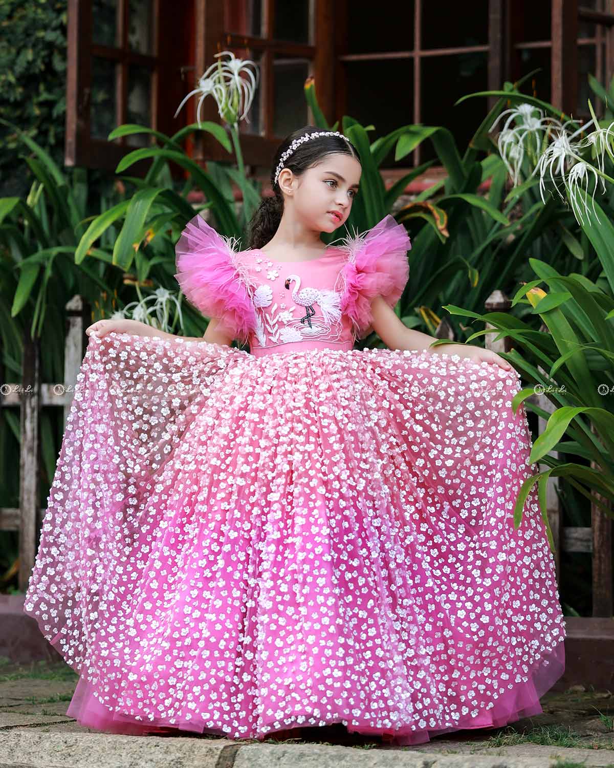 Dark Powder Blue Sequin Gown Online | Kids Frilled Party Wear Online www.liandli.in Dark Powder Blue Sequin Gown Online | Kids Frilled Party Wear Online www.liandli.in