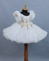 White Balloon Gown with Handcrafted Rose Embellishment.