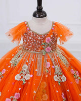 Orange Gown with Intricate Handworks