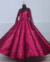 Wine Red Full Sleeve Sequence Panel Gown