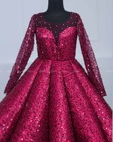 Wine Red Full Sleeve Sequence Panel Gown