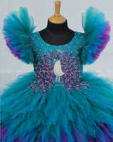 Peacock Double Shaded Feather Frill with Heavy Intrecated Handwork on Yoke