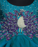 Peacock Double Shaded Feather Frill with Heavy Intrecated Handwork on Yoke