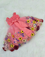 Coral Embroidery Ball Gown with Weaving Yoke Pattern and Highlighted Handwork.